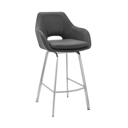 Armen Living Armen Living LCAUBABSGR26 26 in. Aura Gray Faux Leather & Brushed Stainless Steel Swivel Counter Stool LCAUBABSGR26